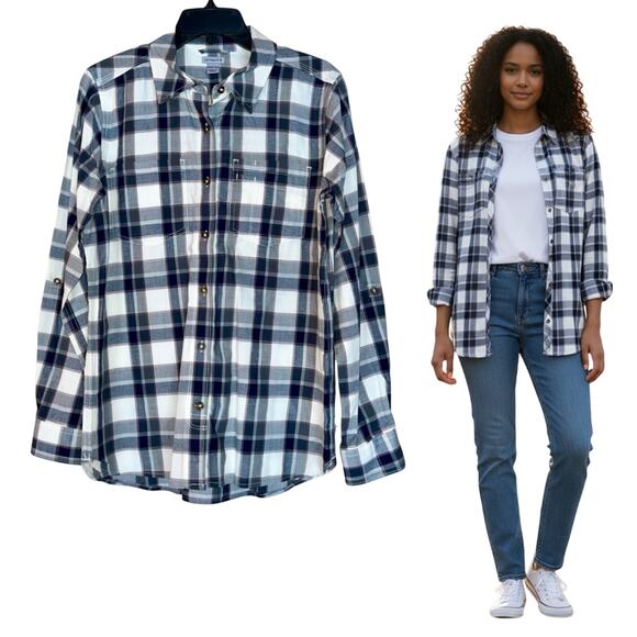 Carhartt Button Up M Gray Plaid Collared Medium Shirt Top Purple - Picture 1 of 11